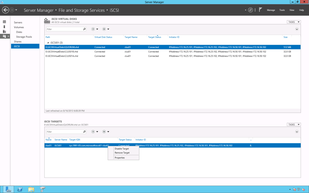 Windows Storage Server 2012 - Verify the iSCSI Initiator Sessions - 01